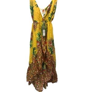 FARM Rio Yellow Tiered Asymmetrical Sundress